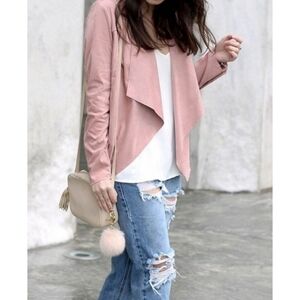 Kut From Thr Kloth Faux Suede Drape Front Jacket Dusty Pink Size XS